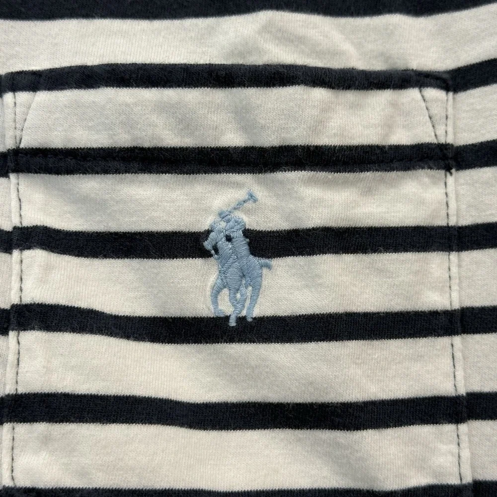 Polo Ralph Lauren Mens Striped V-Neck Pocket Shirt Size Medium Preppy Coastal